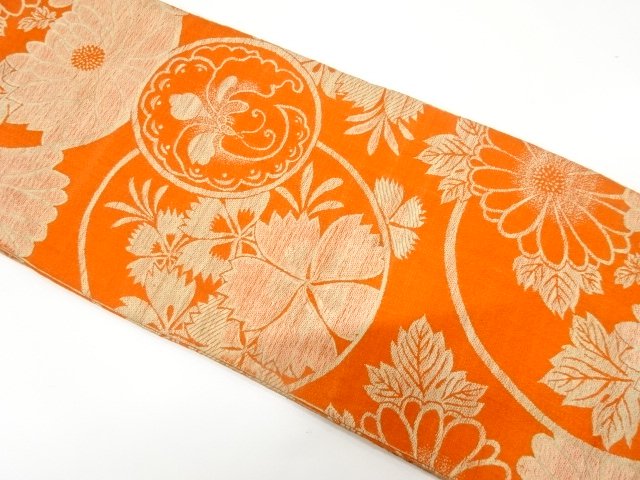 JAPANESE KIMONO / ANTIQUE CHILDRENS OBI WOVEN / CHRYSANTHEMUM / CARESS